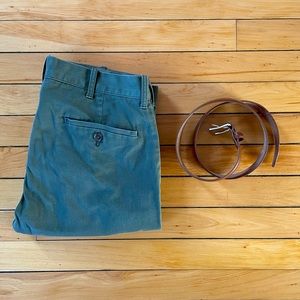 J. Crew Green Pants & Brown Leather Belt